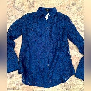 JCrew Womens Blue Lace Long Sleeve with built in satin cami
